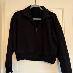 Athleta forever fleece cropped 1/4 zip, black, size small